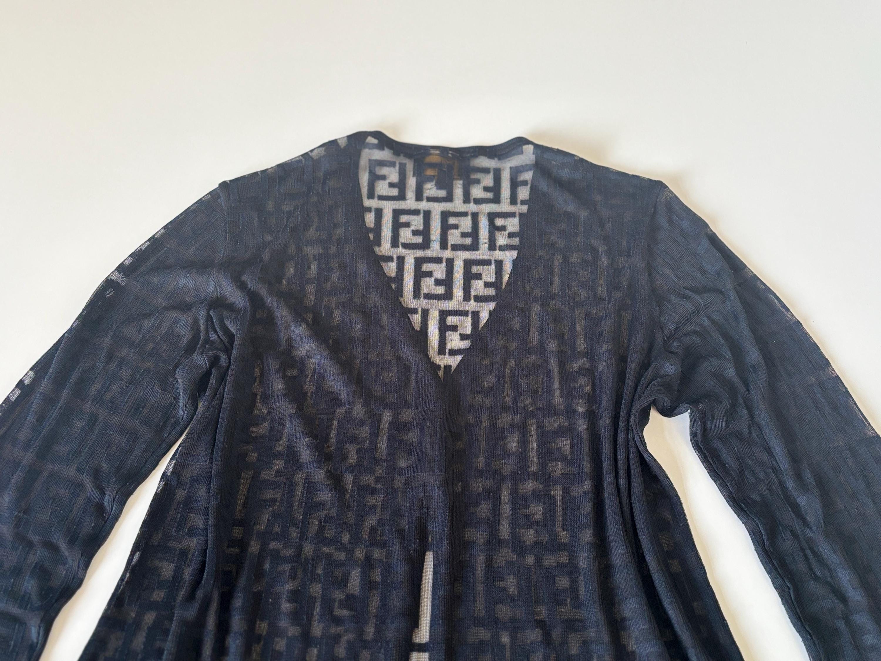 Vintage Fendi Sheer Knit Cardigan: FF Logo Monogram, Made in Italy