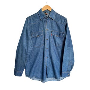 Vintage Levi&#39;s Denim Western Shirt - Snap Cherry Buttons - Red Tab - Men&#39;s Medium - Classic Blue Denim Shirt - 90s 2000s Levi&#39;s
