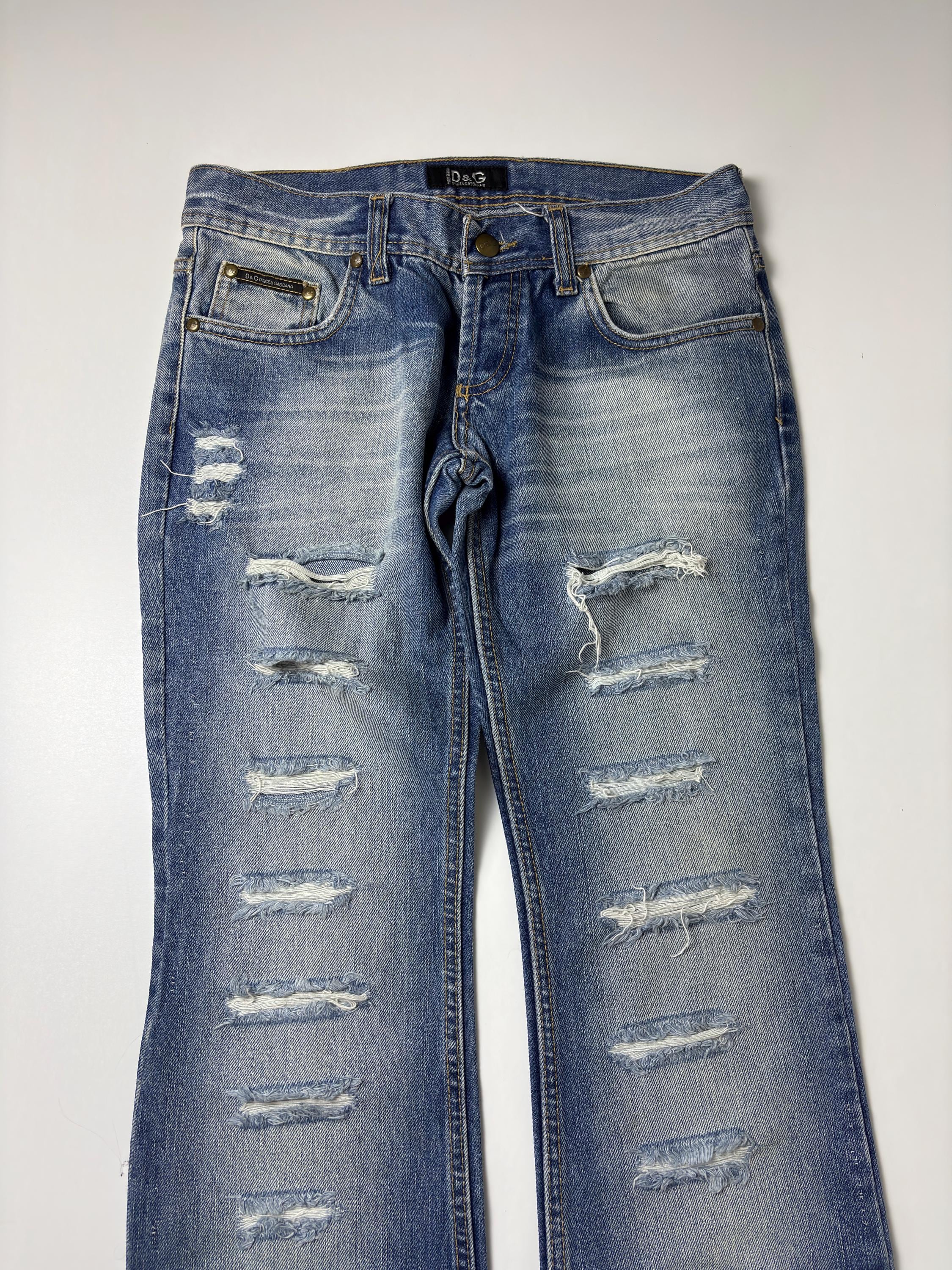 D&G Dolce Gabbana Distressed Bootcut Jeans: Y2K Red Ampersand 