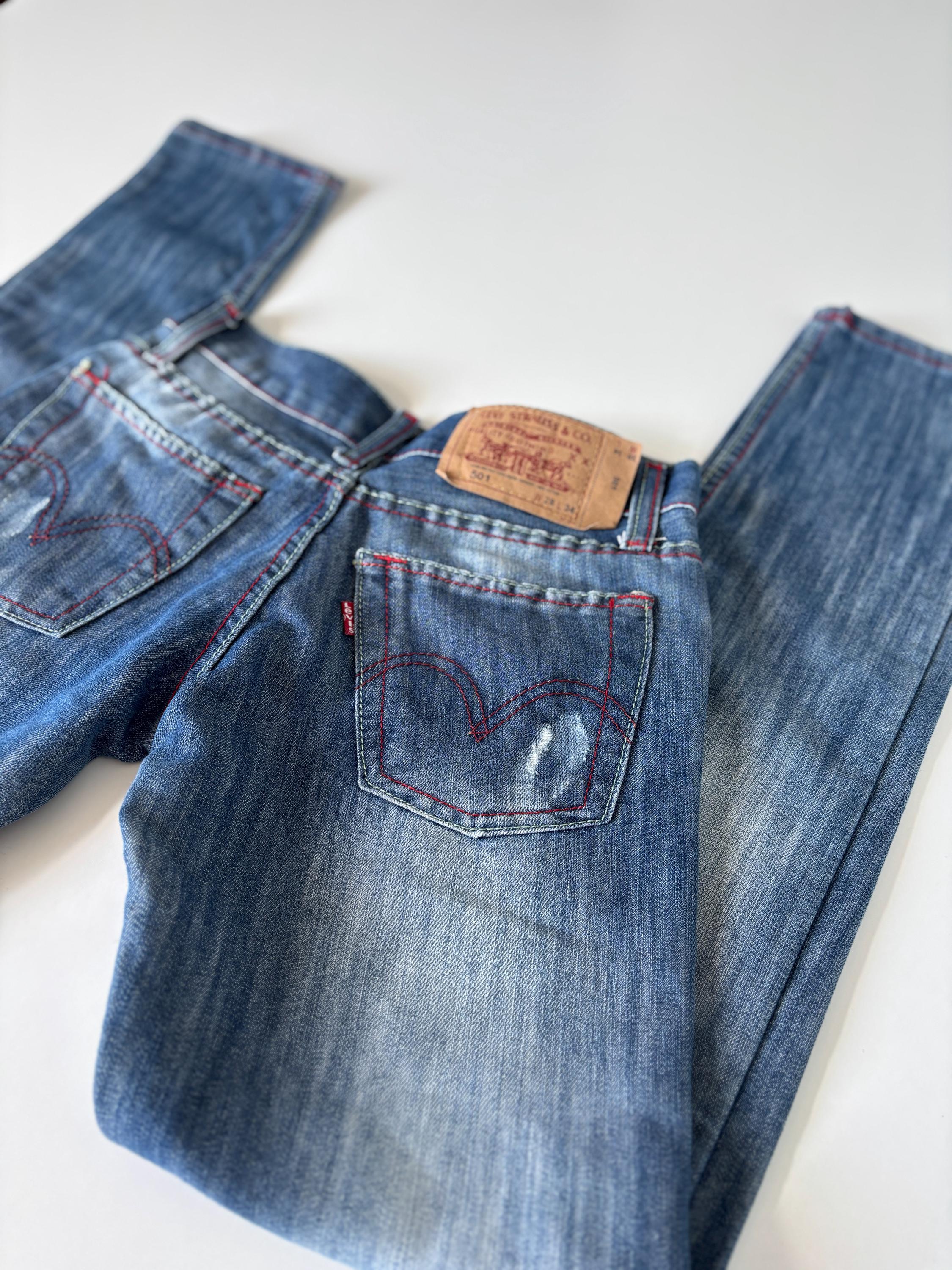 Vintage Levi's 501 Jeans W32 L32: Y2K Red Stitch Denim - Etsy