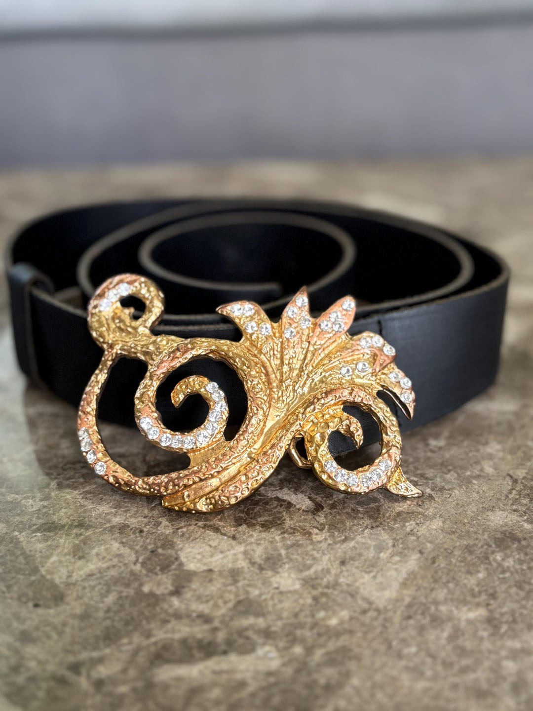 Y2K Fornarina Leather Belt: Baroque Gold Buckle, Rhinestone Accent
