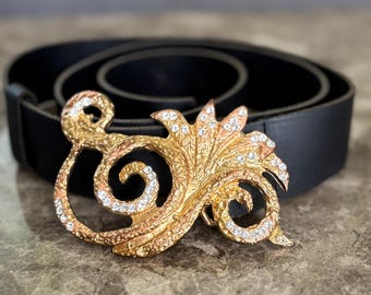 Y2K rhinestone belt yellow gold tone adjustable length rhinestone buckle Y2k d&g rhinestone belt - Gem main image 3