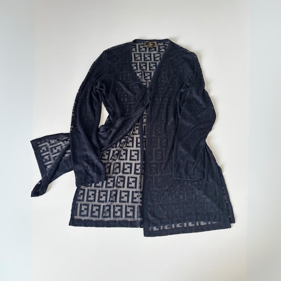 Fendi, Vintage Fendi Sheer Knit Cardigan: FF Logo Monogram, Made in Italy, Size M