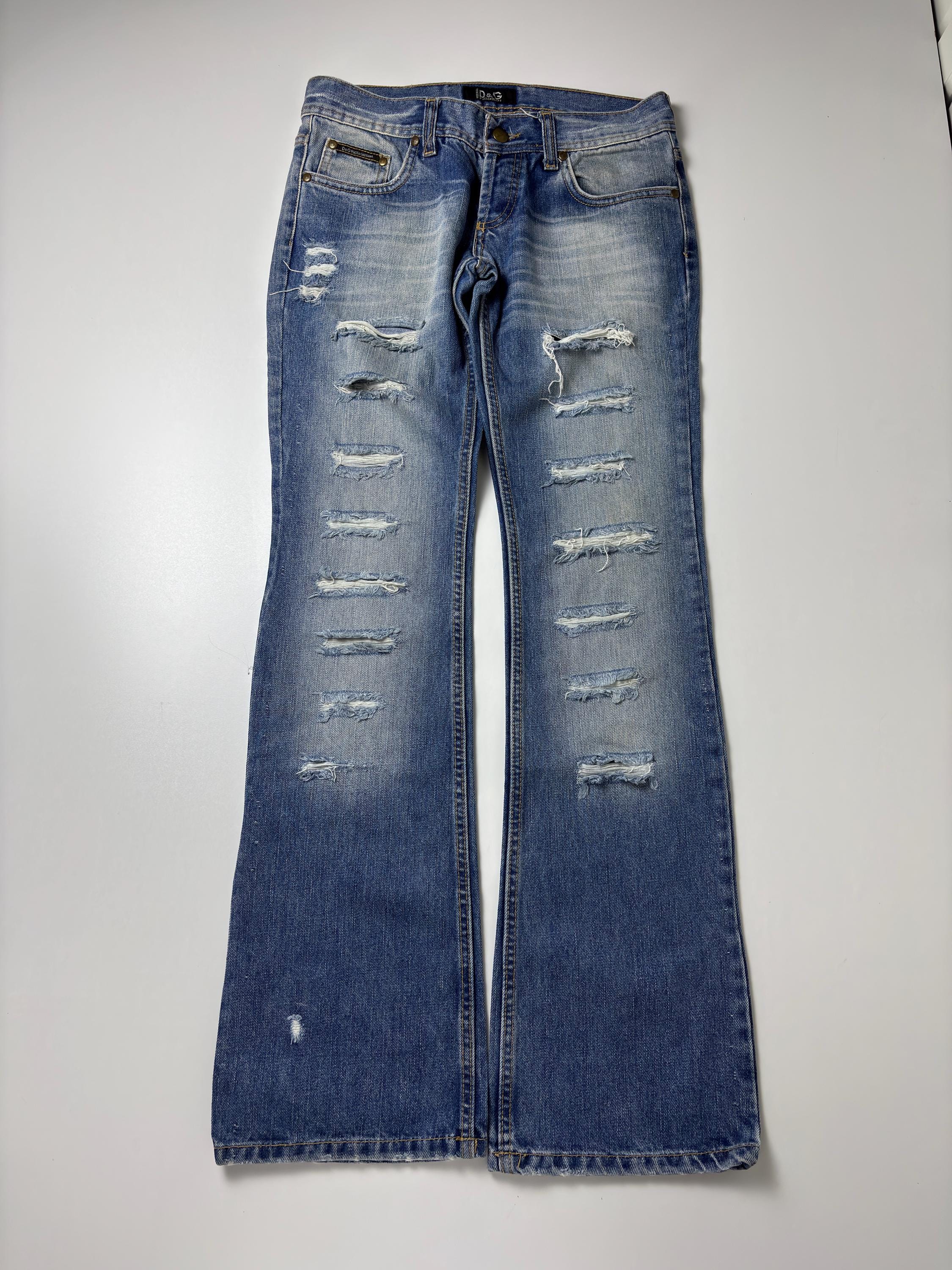 D&G Dolce Gabbana Distressed Bootcut Jeans: Y2K Red Ampersand