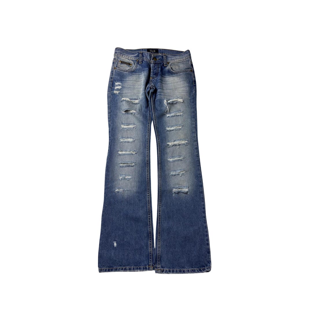 D&G Dolce Gabbana Distressed Bootcut Jeans: Y2K Red Ampersand