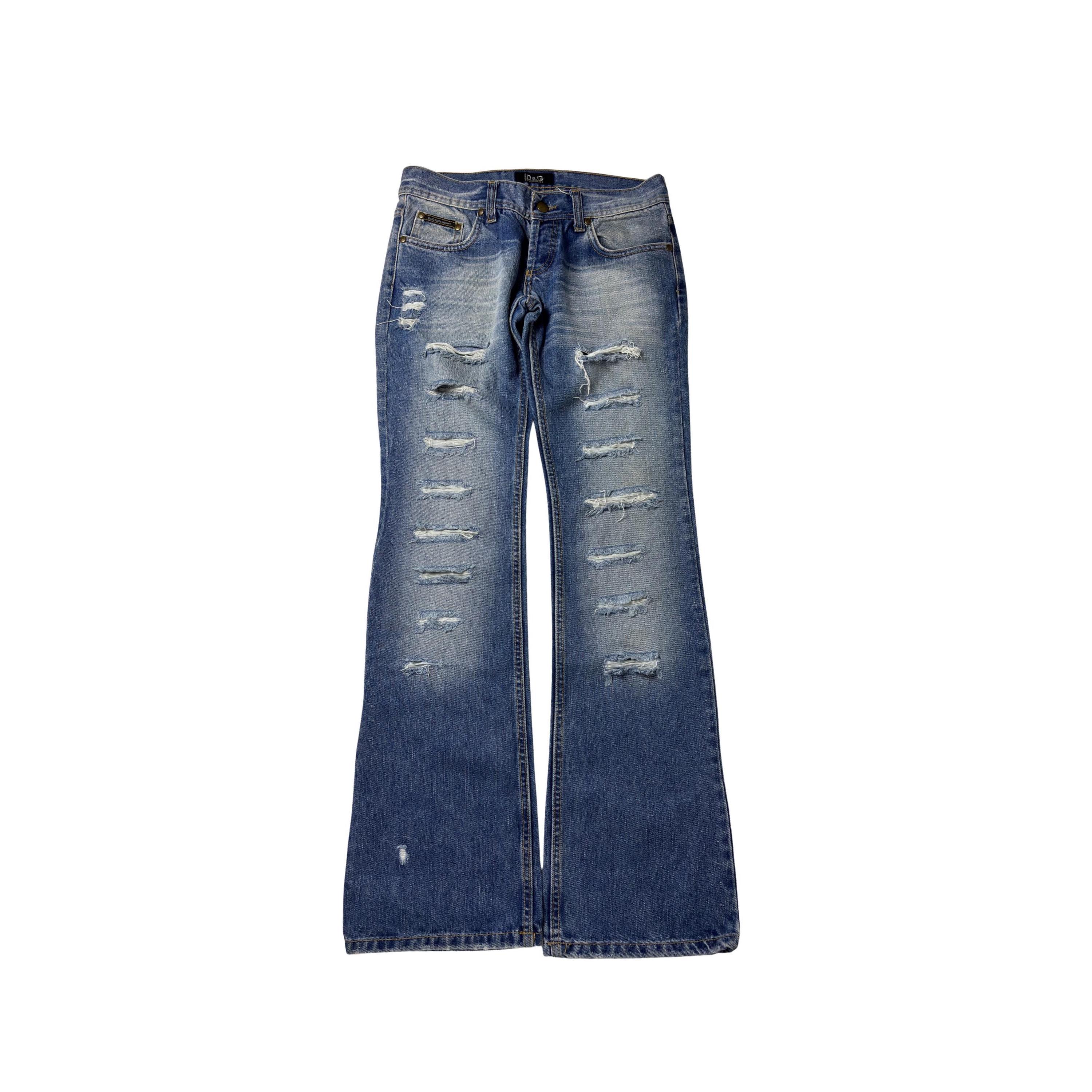 D&G Dolce Gabbana Distressed Bootcut Jeans: Y2K Red Ampersand