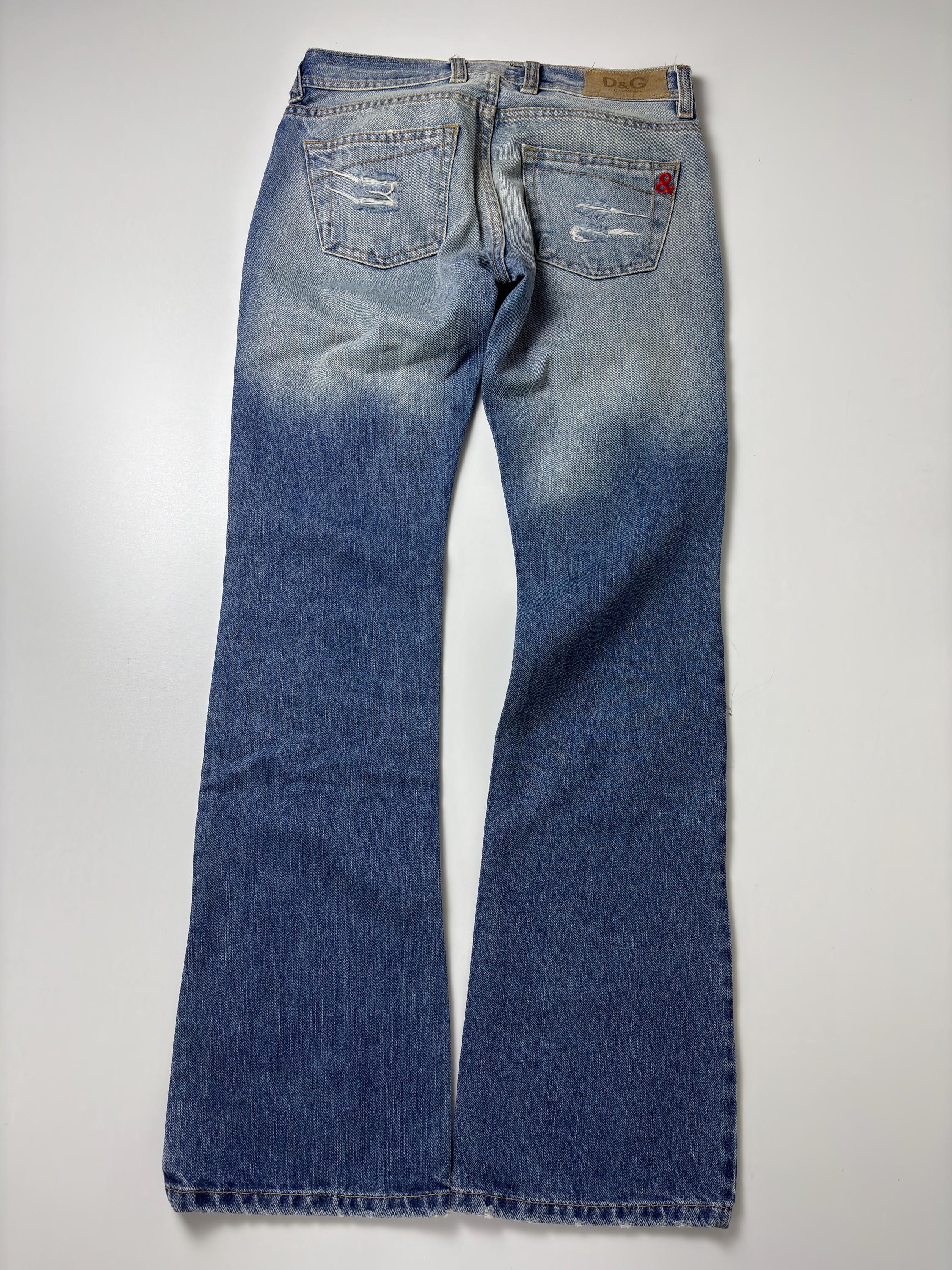 D&G Dolce Gabbana Distressed Bootcut Jeans: Y2K Red Ampersand 