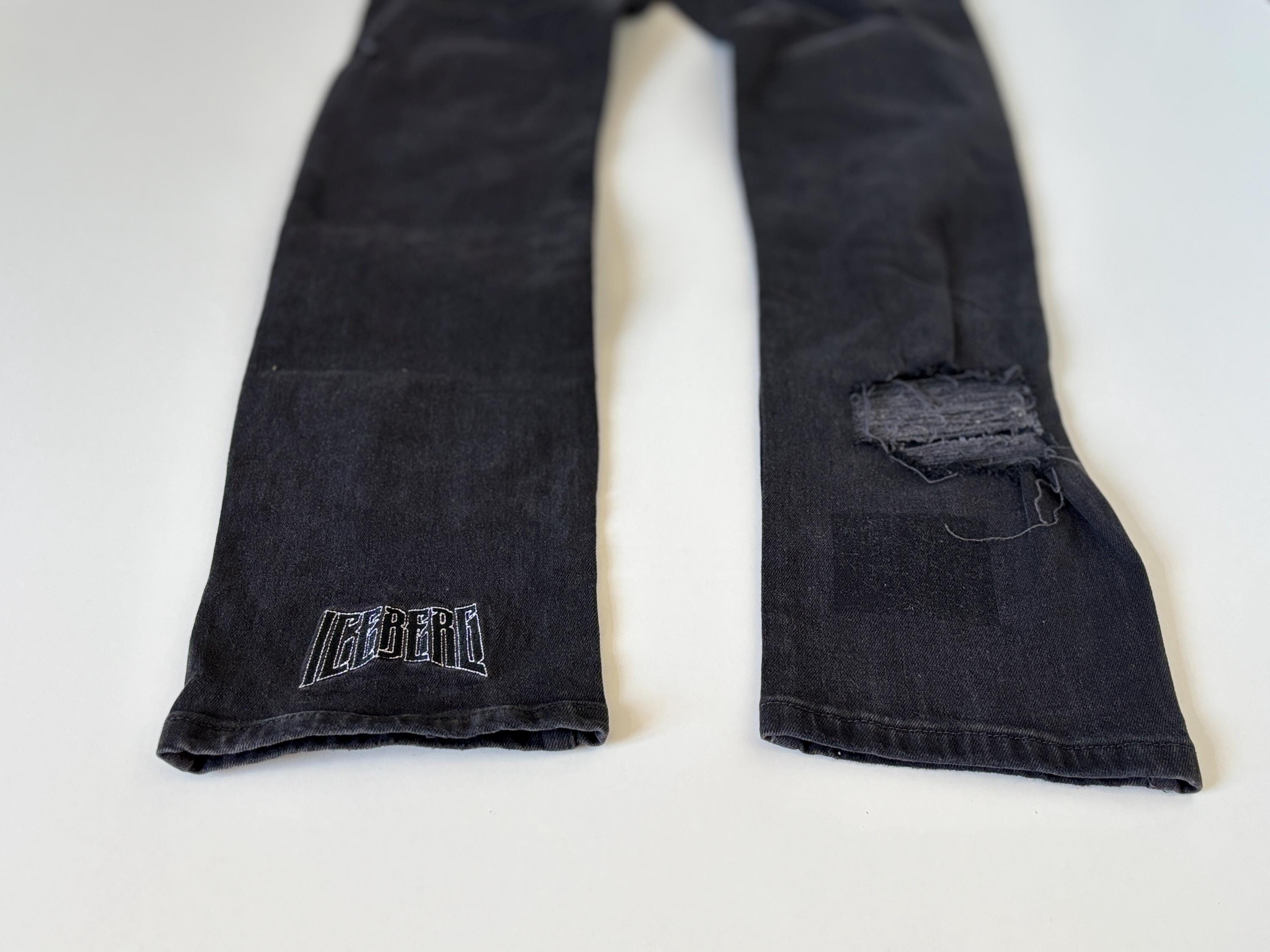 Vintage Iceberg Snoopy Jeans W30: Distressed Black Denim, Italian
