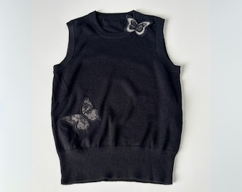Vintage Dolce & Gabbana Cashmere Silk Knit Vest: Butterfly Lace Appliqué
