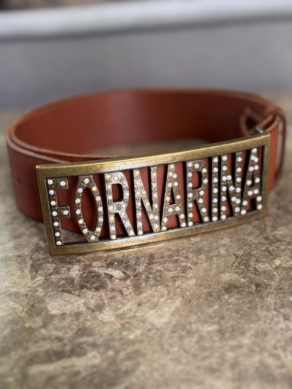 Y2K Rhinestone Buckle Leather Belt - Fornarina Italian  display picture 3