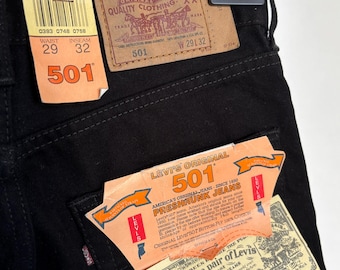 Deadstock Levi's 501 Black Jeans: 90s USA Made Raw Denim W29 L32