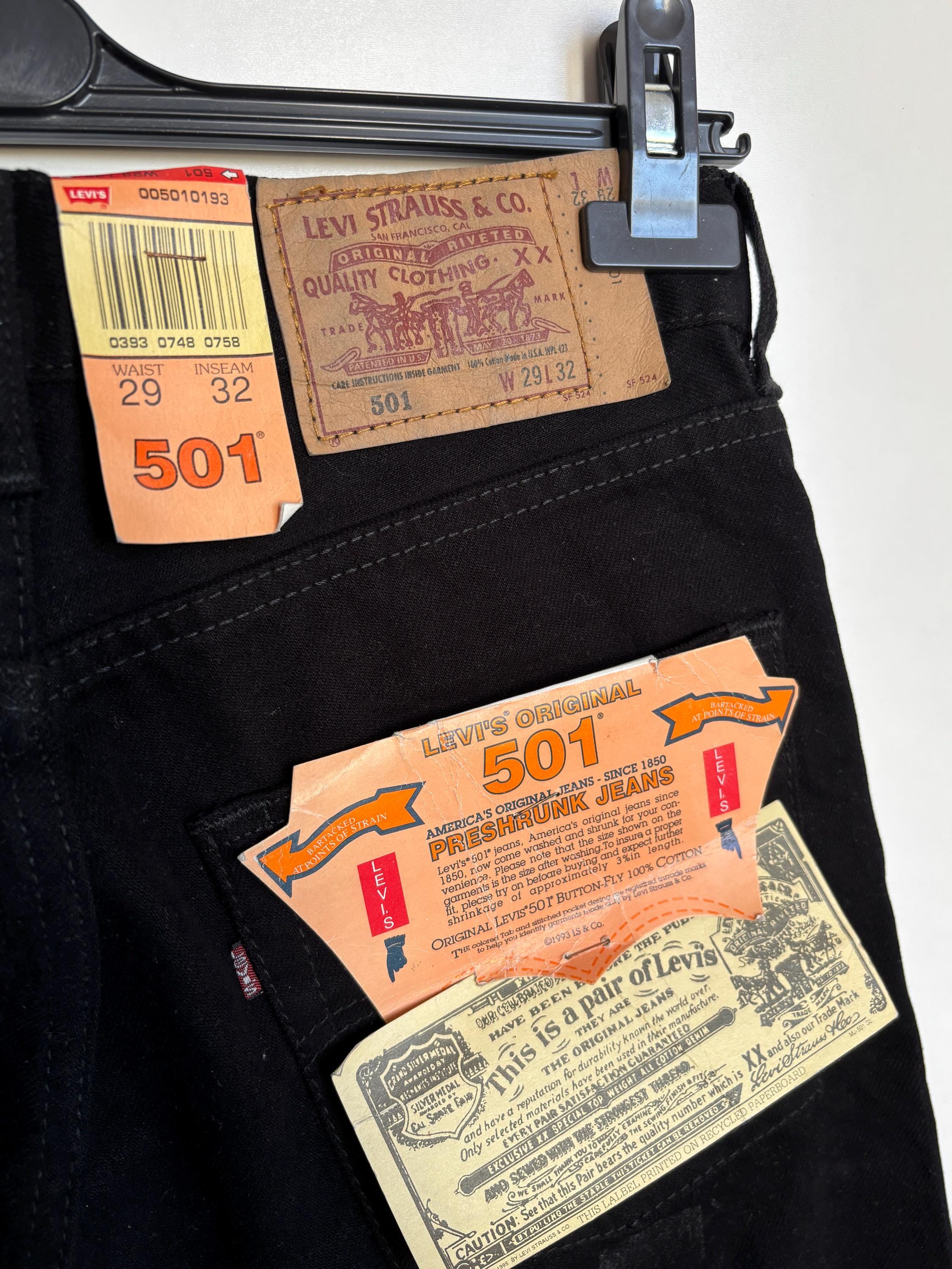 Deadstock Levi's 501 Black Jeans: 90s USA Made Raw Denim W29 L32
