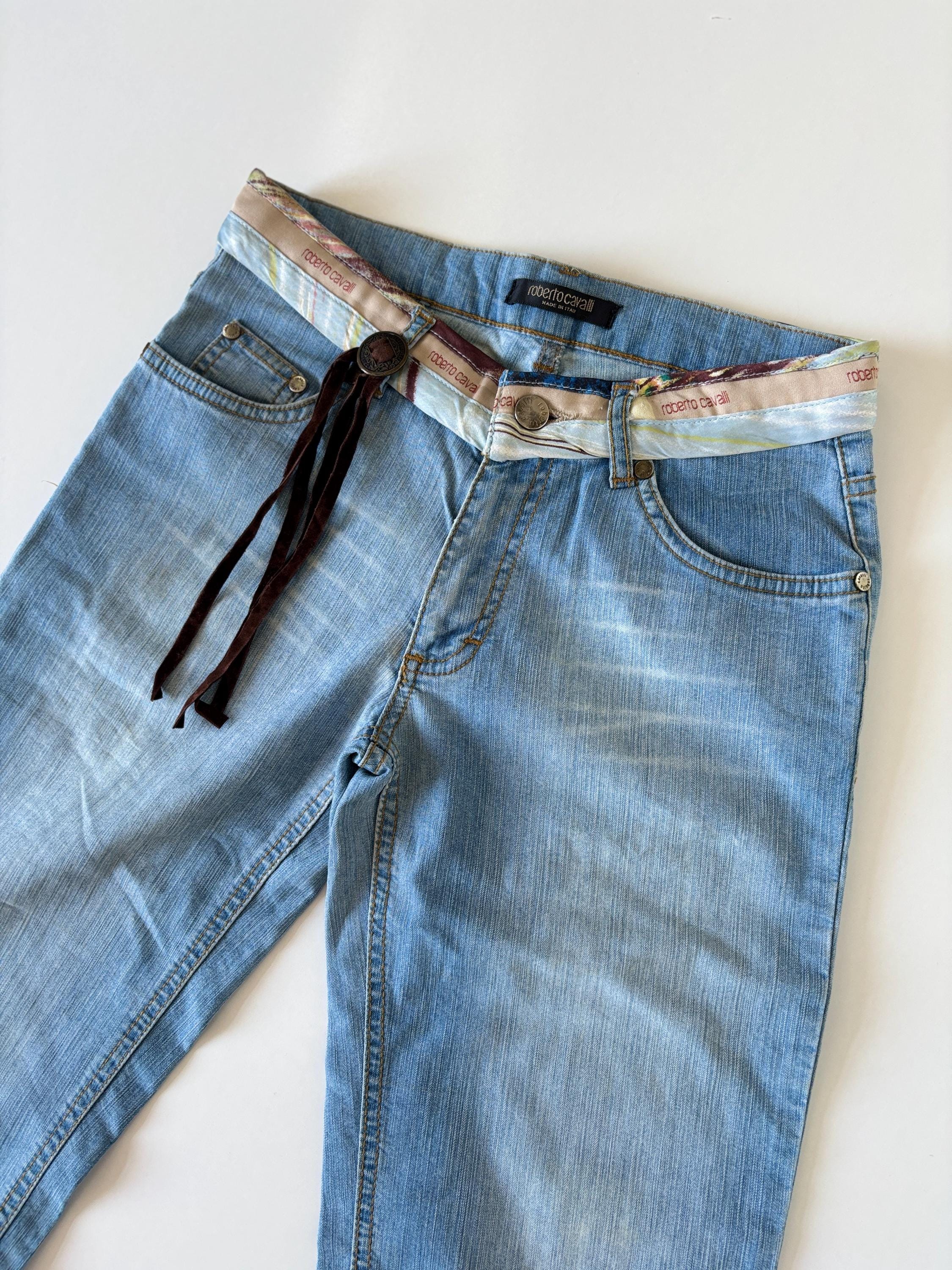 Vintage Roberto Cavalli Flare Jeans: Rhinestone Logo, Y2K Designer