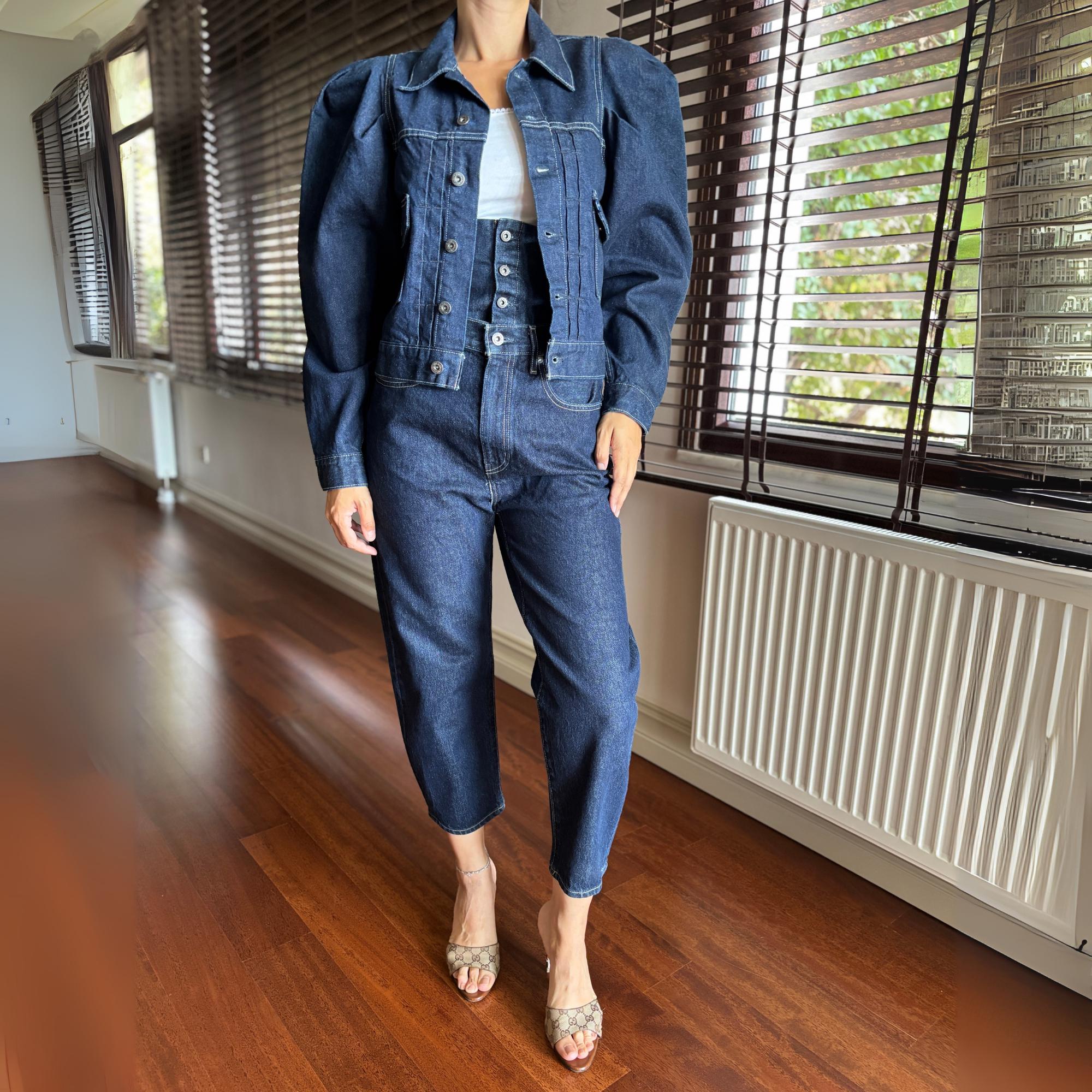 Levi’s Style Puff Sleeve Denim Jacket Levi's Made & Crafted Denim Set: Puff Sleeve Jacket, High Waist