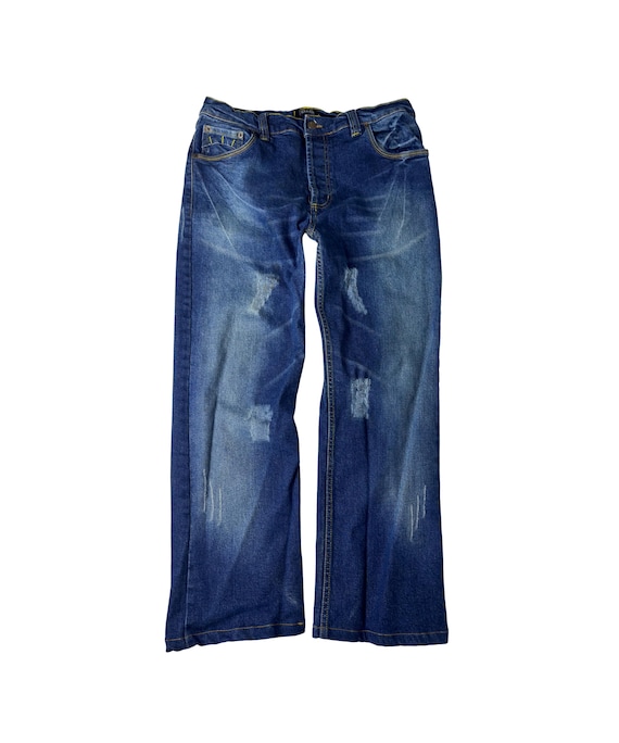 パンツ 90s dolce&gabbana damaged straight denim Vintage D&G Jeans: 90s Distressed Denim, Straight Fit, Logo