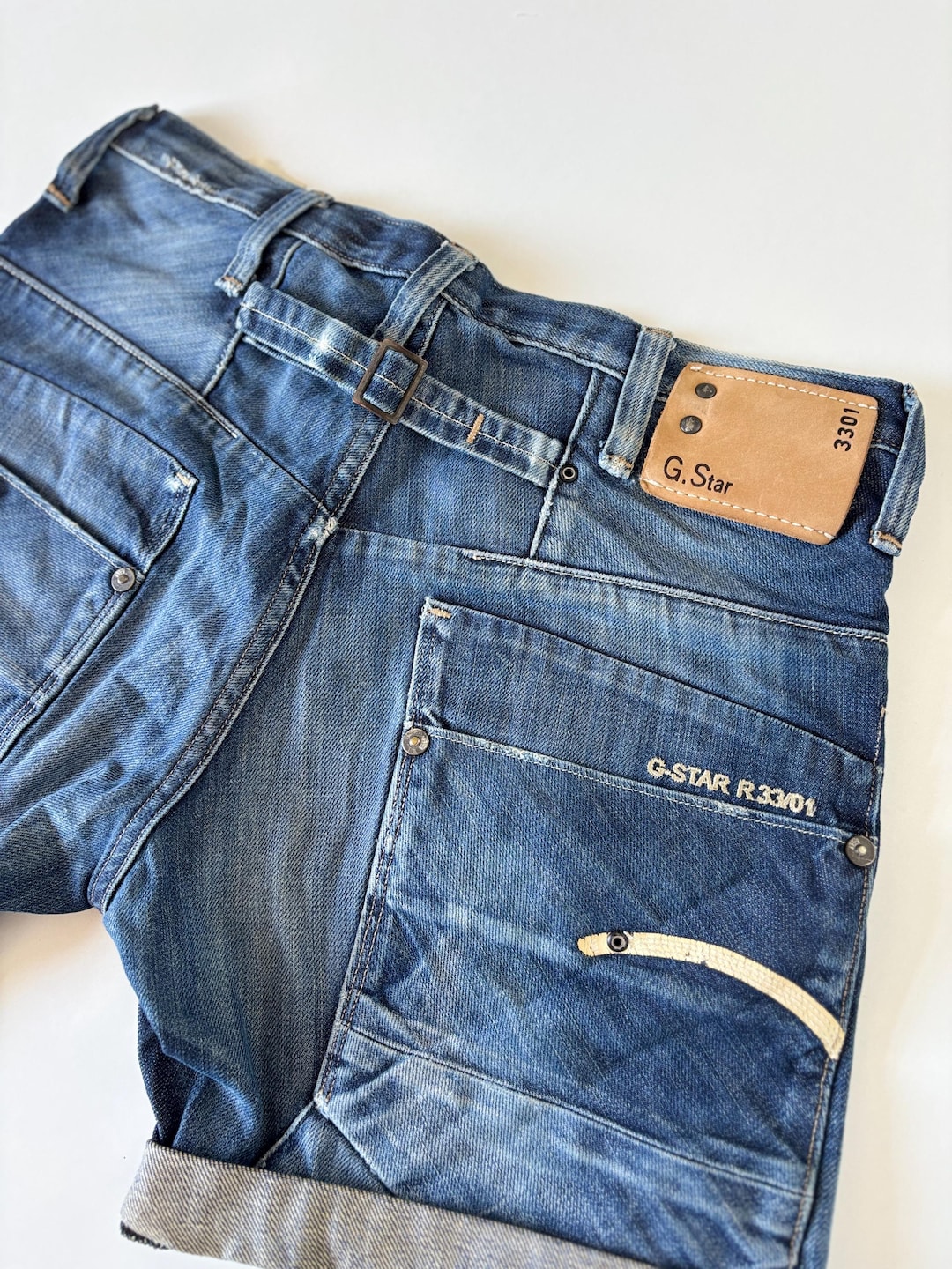 Vintage G-star Raw R3301 Cargo Denim Shorts:cinch Buckle-back