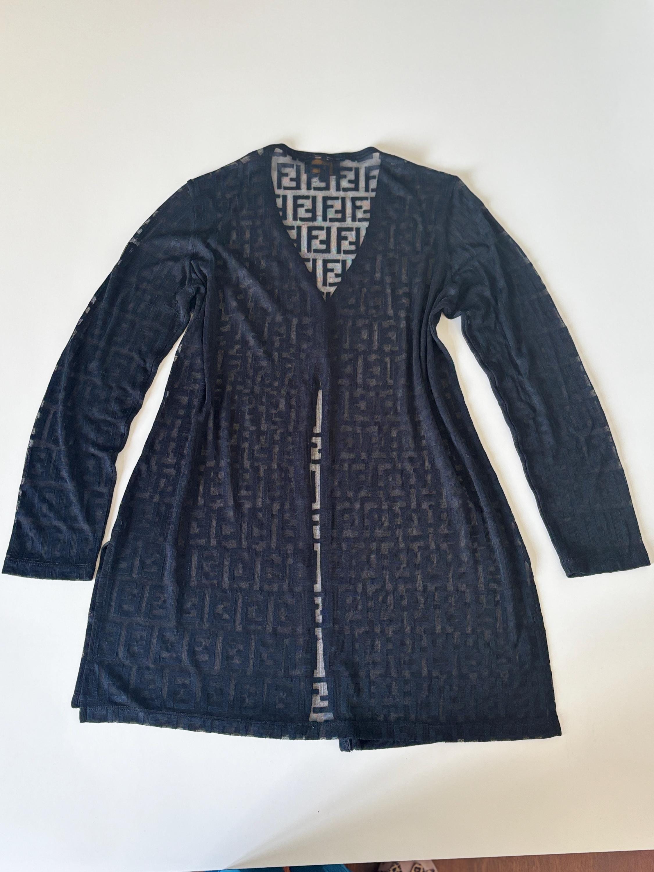 Vintage Fendi Sheer Knit Cardigan: FF Logo Monogram, Made in Italy