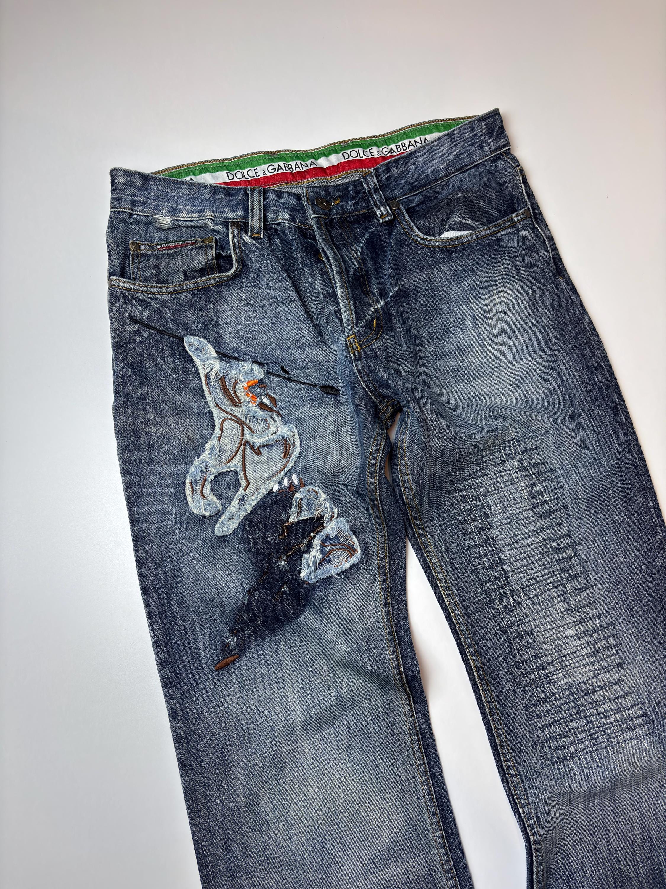 Vintage D&G Embroidered Distressed Jeans 32x34 - Y2K Italy Flag