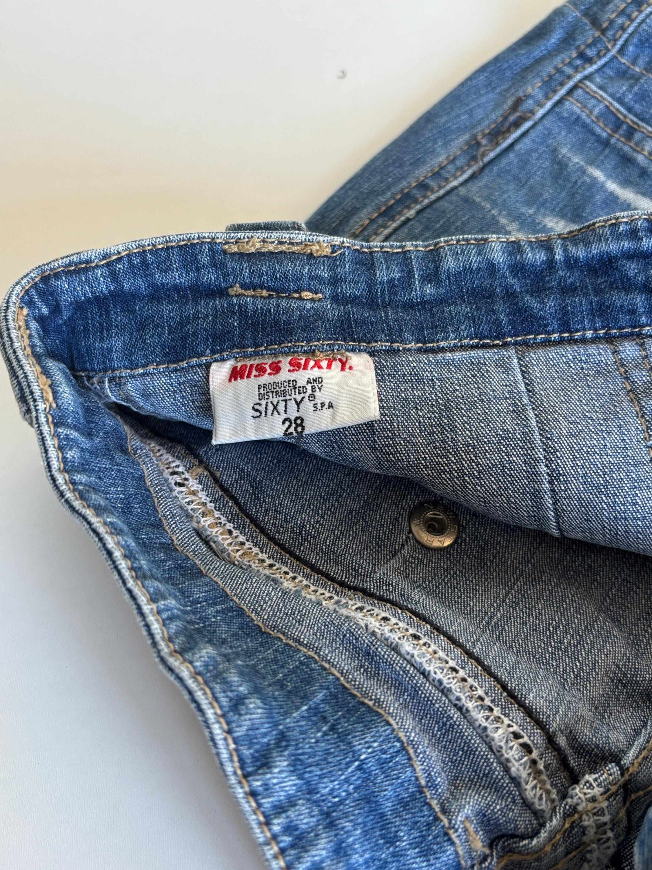 Y2K Miss Sixty Denim Shorts: Italy Made Blue Jean, D-ring Straps 