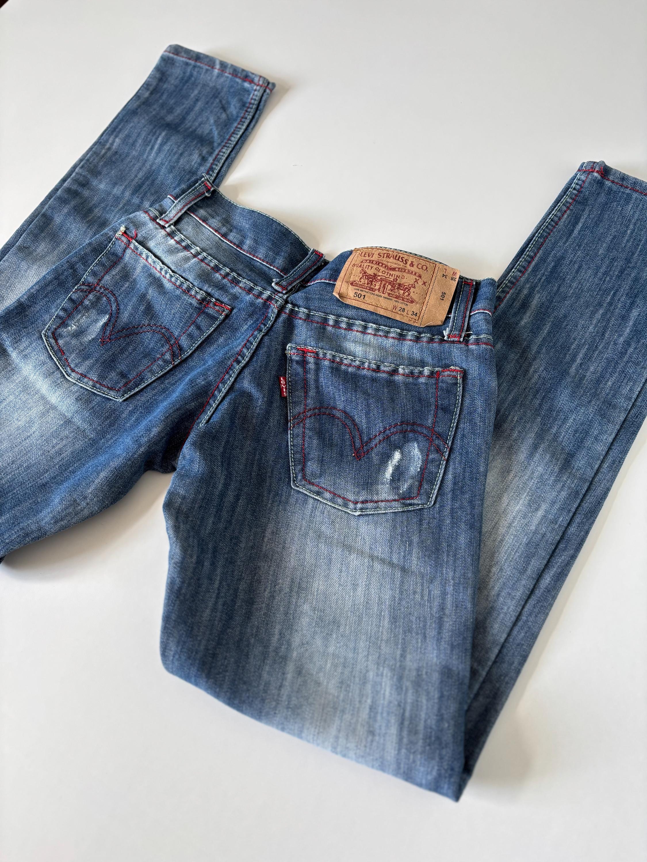 Vintage Levi's 501 Jeans W32 L32: Y2K Red Stitch Denim - Etsy