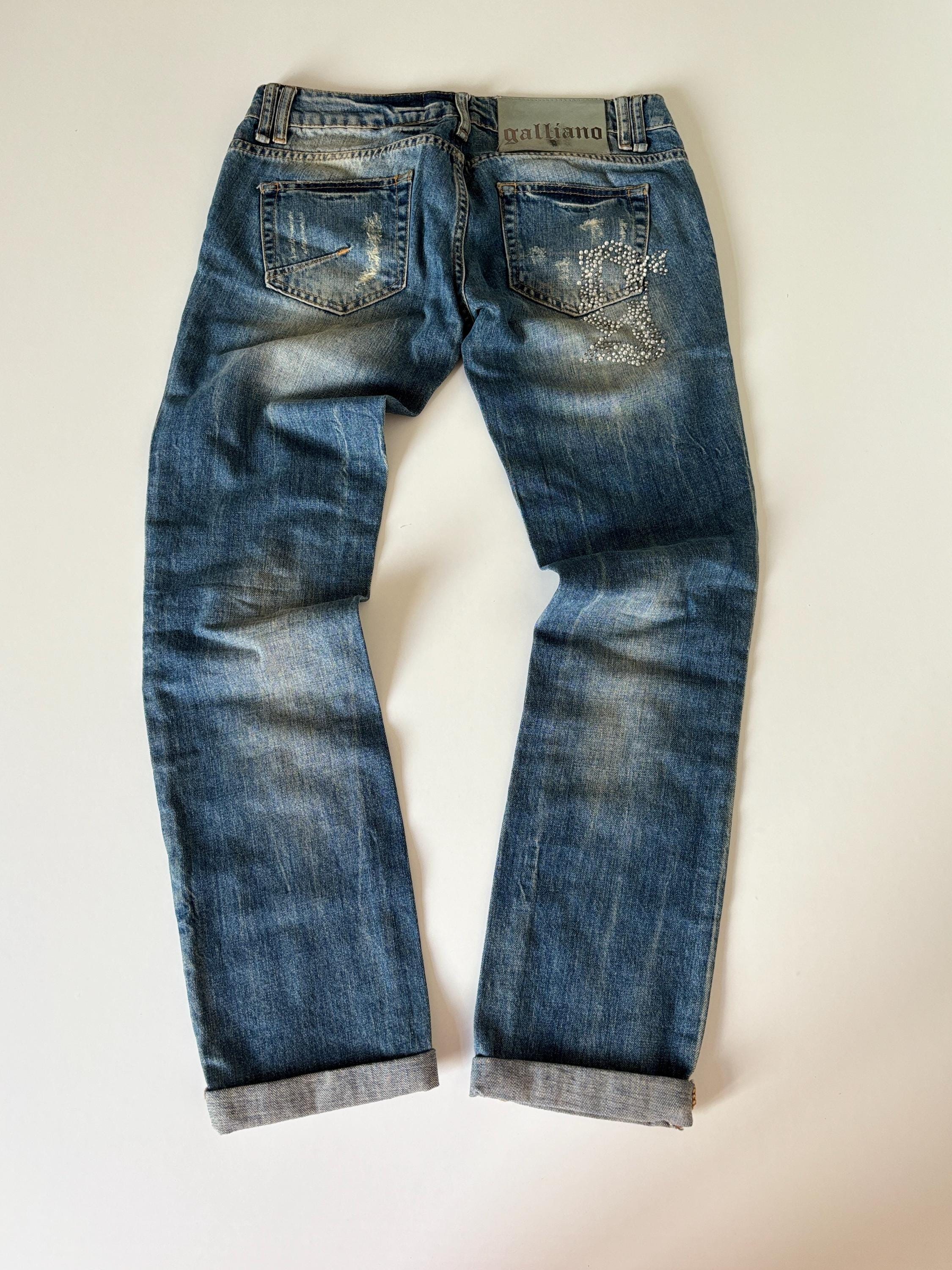 John Galliano Y2K Rhinestone Logo Jeans - Italy Made