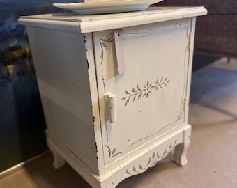 Vintage White Bedside Table | Hand-Painted French Country Nightstand, Nordic Farmhouse Cabinet