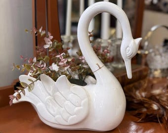 White Swan Planter | Ceramic Vase | Vintage Bowl | Decorative Planter | Cottage Decor | Romantic Home Accent