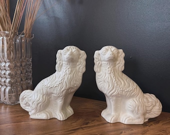 Vintage White Staffordshire Ceramic Dog Figurines – Pair of Beswick Mantle Dogs