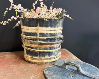 Vintage Wooden Container with Lid | Rustic Farmhouse Storage Vessel, Finland