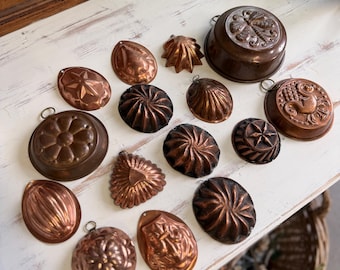 Set of 15 Vintage Copper Molds – French Farmhouse Kitchen Decor – Copper Wall Collection
