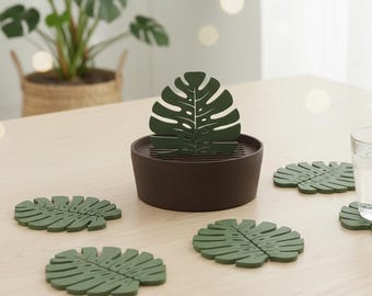 Set Sottobicchieri Foglia Monstera con Portavaso | Decorazione Casa 3D | Regalo Tropicale Moderno
