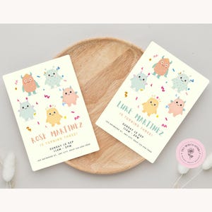 Cute Mini Monsters Birthday Invitation Template – Editable Kids Party Invite – Monster Theme Card – Download PDF