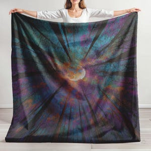 Enchanted Forest Minky Blanket, Celestial Moon Throw Blanket, Stargazer Gift For Hiker, Witchy Bohemian Decor, Spiritual Nature Lover Cozy.