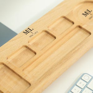 Personalized Beech Wood Desk Organizer: Engraved Initial Docking Station