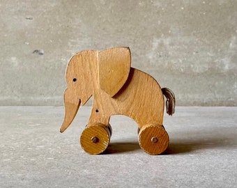 Vintage Wooden Pull Push along Toy Elephant by Abbatt Toys