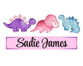 Custom Pink Dinosaur Name Graphic | Girl&#39;s Name PNG | Nursery Wall Art | Printable Dino Room Decor