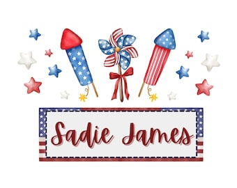 4th of July Name Tag PNG – Customizable Patriotic Name Plate, Red White Blue Label, Independence Day Digital Download