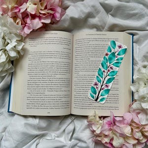 Original Watercolor Bookmark - Hand Painted - Colorful Leaves - Emerald Green