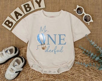 Personlig Mr Onederful Luftballongsbubbla Romper – Babypojke 1-års födelsedagsoutfit, present till ett år gammal