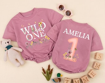 Wild One Floral Baby Romper, Boho 1st Birthday Outfit, Cake Smash Outfit
