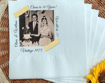 Personalized 50th Anniversary Napkins, Customizable Wedding Decor