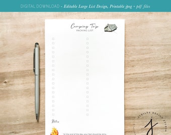 Digital Download - Printable Camping Trip Packing List / Editable Text / INSTANT DOWNLOAD