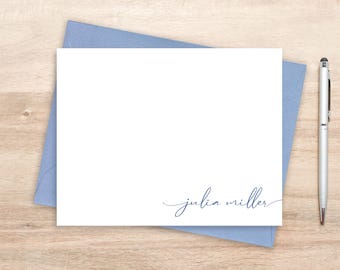 Personalized Stationery Set: Elegant Brush Script Name Flat Notecards with Envelopes