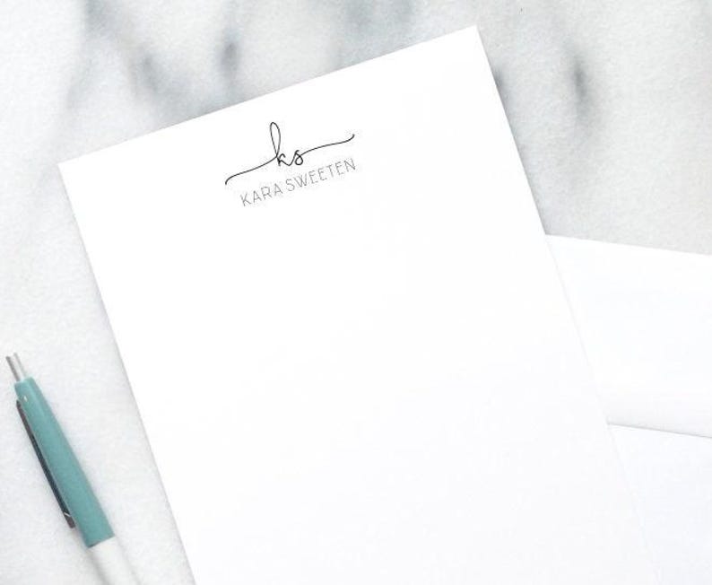 Personalized Stationery Set: Modern Letter Writing Paper with Envelopes, Cursive Initials and All-Caps Name image 6