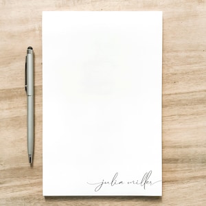 Personalized Notepad: Feminine Brush Script Name or Signature in Lower-Right Corner, Large Size