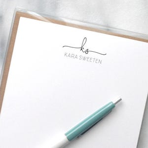 Personalized Stationery Set: Modern Letter Writing Paper with Envelopes, Cursive Initials and All-Caps Name image 4