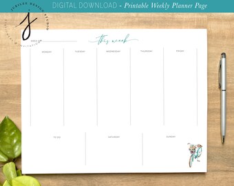 Digital Download - Printable Weekly Planner Page with Bicycle Design