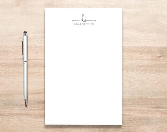 Personalized Large Notepad: Modern Design with Script Initials and All-Caps Name, 48 Sheets
