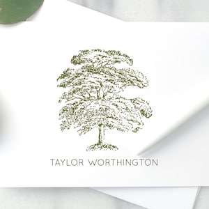 Personalized Oak Tree Folded Notecards with Name / Oak Tree Stationary Note Card Set / Custom Stationery with Tree / Tree Notecards