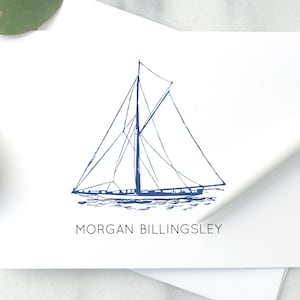Personalized Sailboat Folded Notecards with Name / Boat Stationary Note Card Set / Nautical Folded Stationery / Gift for Man / Sailboat Gift